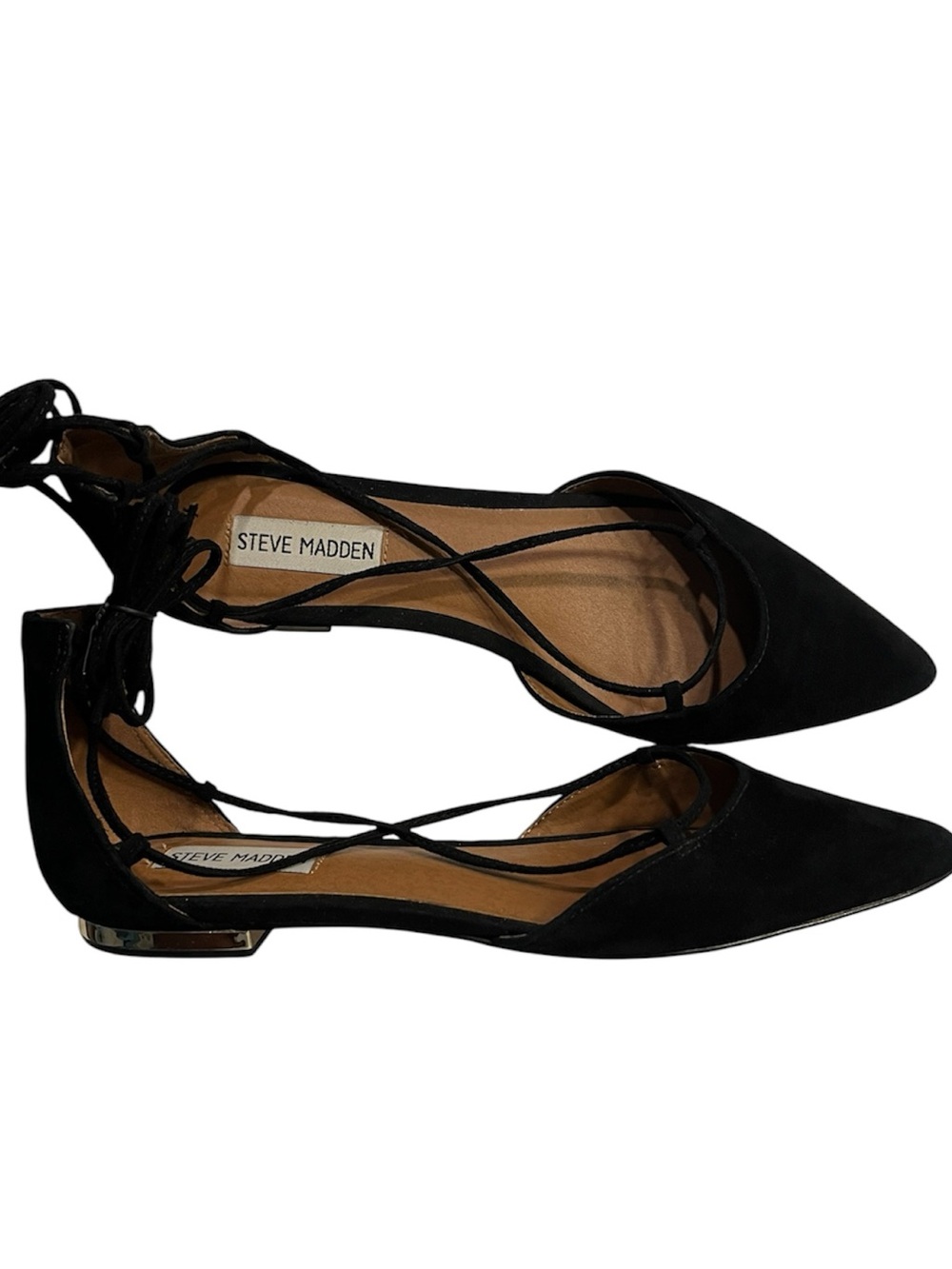 Steve Madden Black Suede Pointed Toe Lace-Up Flat - Picture 2 of 7
